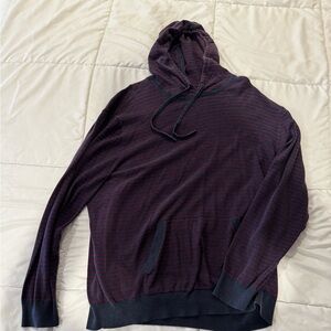 Striped Hooded Pullover Sweatshirt - Burgundy & Navy